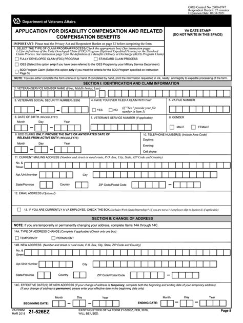 Printable Va Form 21 526ez